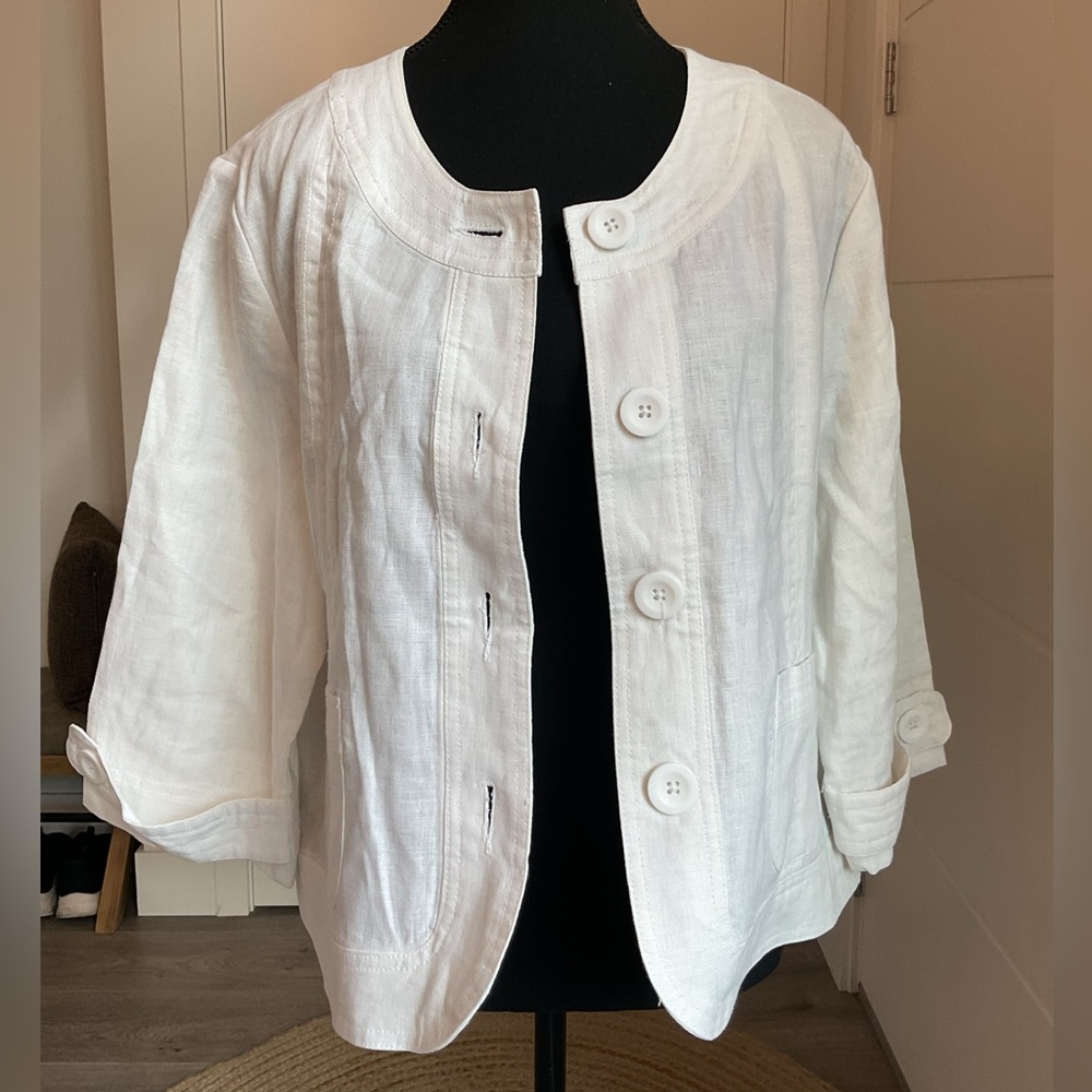 Marvin Richards White 100% Linen Button-Up Boxy Jacket
